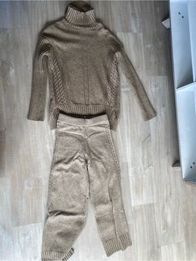 Women's Beige Turtleneck Cable-Knit Sweater Set